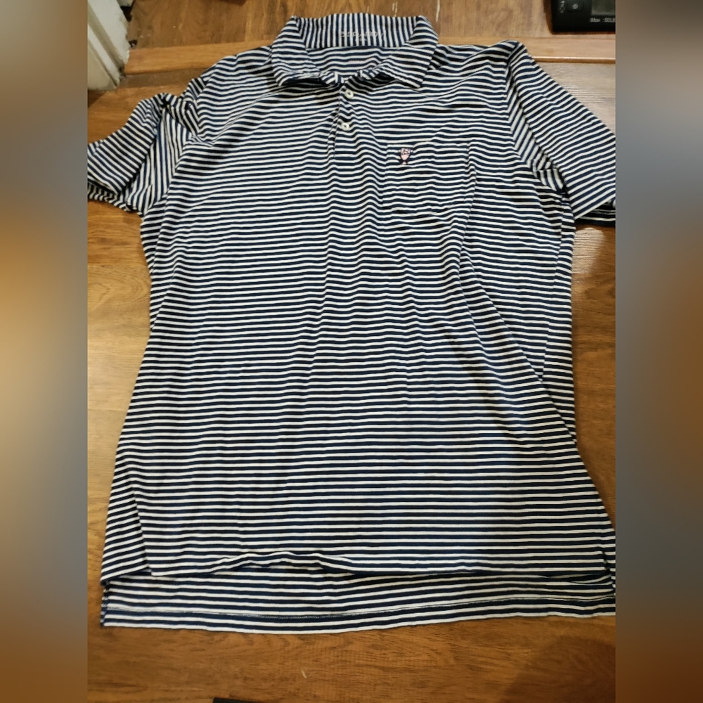 B Draddy Polo Men’s XL Blue & White Striped Shirt Pima Cotton Stretch